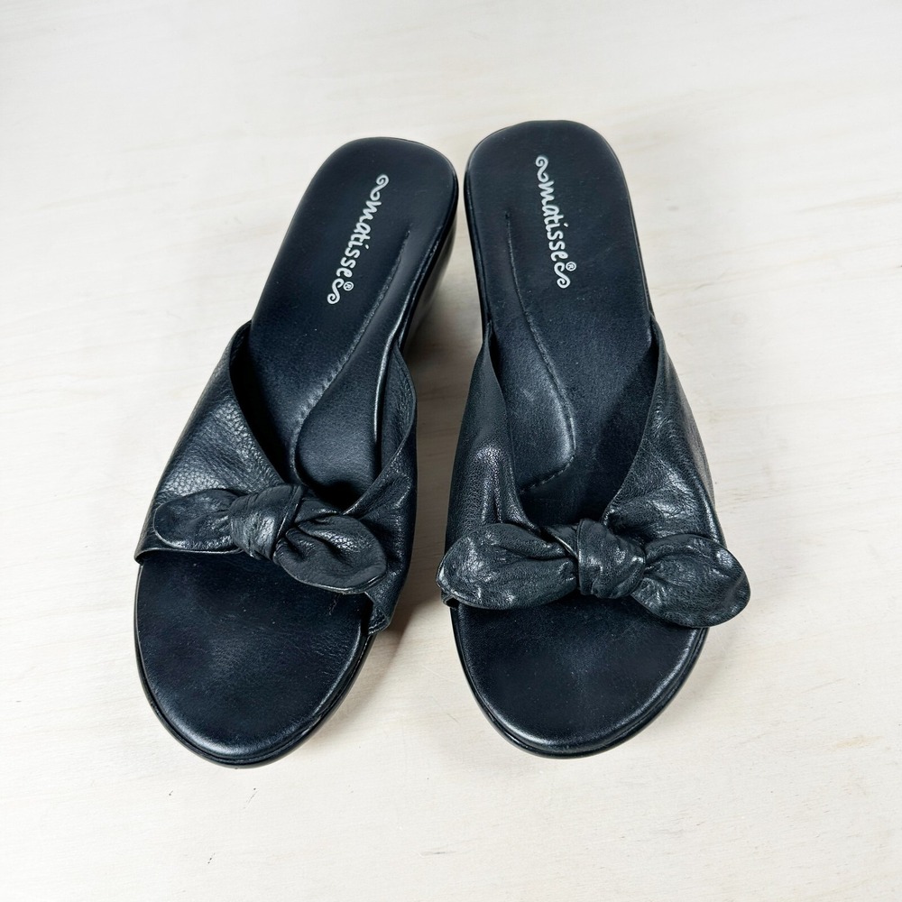 Matisse Black Bow Tie Slide Sandals Women's 9 Mod Casual Chic Boho Minimalist